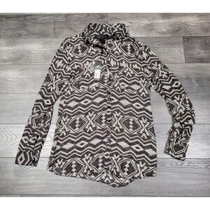Women's Kardashian Kollection Button Front Blouse Tribal Print Size XS NWT